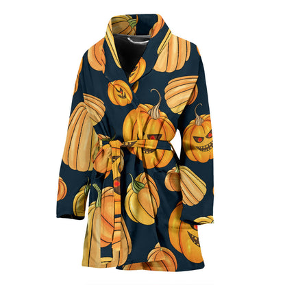 Pumpkin Halloween Pattern Print Design A04 Women Bathrobe