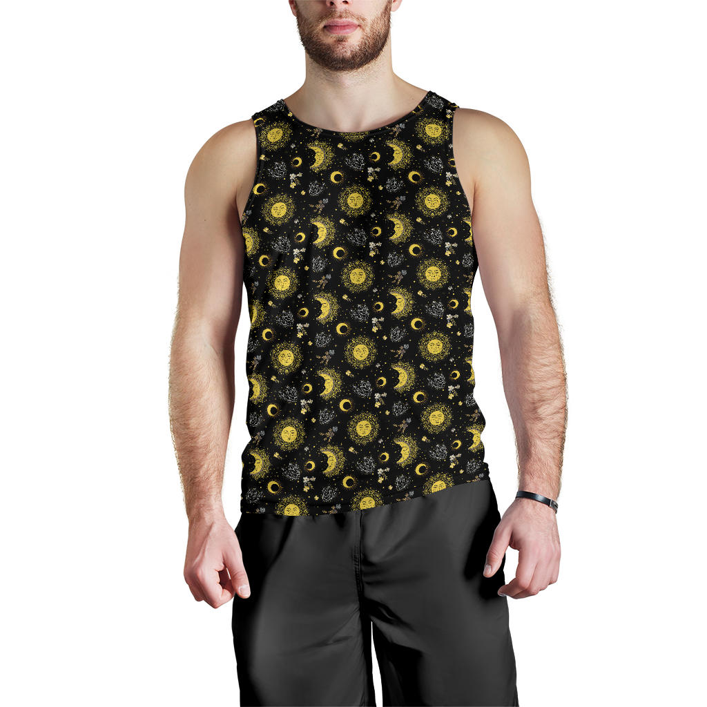 Sun Moon Golden Design Themed Print Men Tank Top