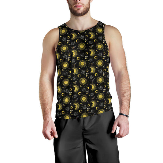 Sun Moon Golden Design Themed Print Men Tank Top