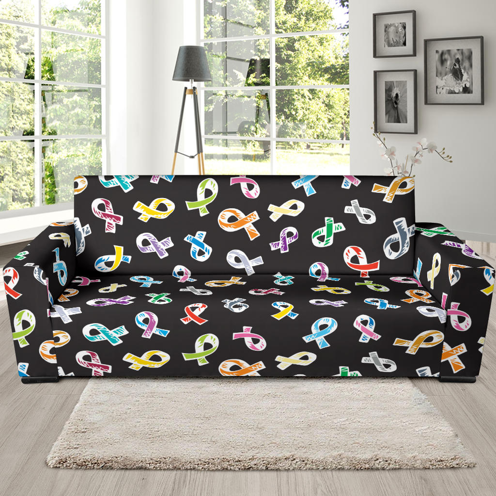 Cancer Awareness Pattern Print Design 02 Sofa Slipcover