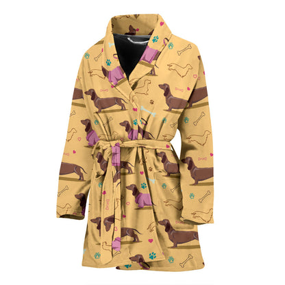 Dachshund Pattern Print Design 07 Women Bathrobe