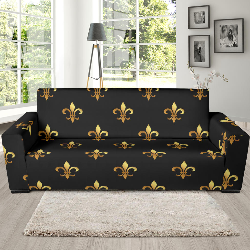 Fleur De Lis Gold Pattern Print Design 03 Sofa Slipcover