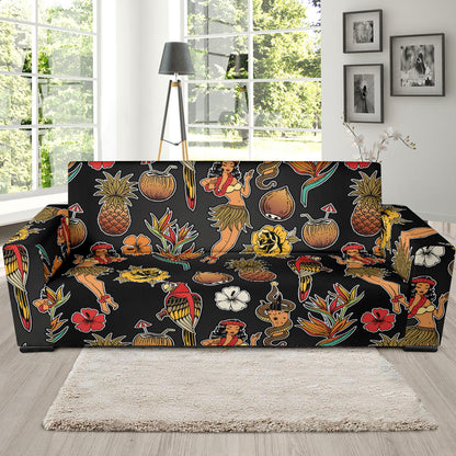 Hula Dancers Hawaiian Style Pattern Print Design 02 Sofa Slipcover