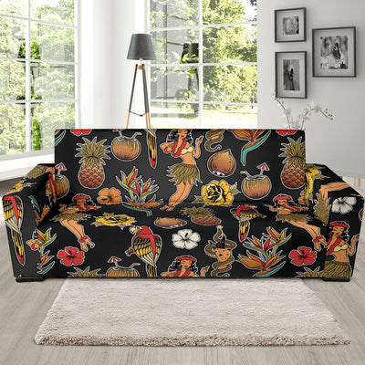 Hula Dancers Hawaiian Style Pattern Print Design 02 Sofa Slipcover