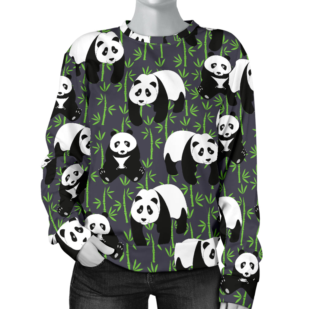 Panda Bear Bamboo Themed Print Women Long Sleeve Sweatshirt