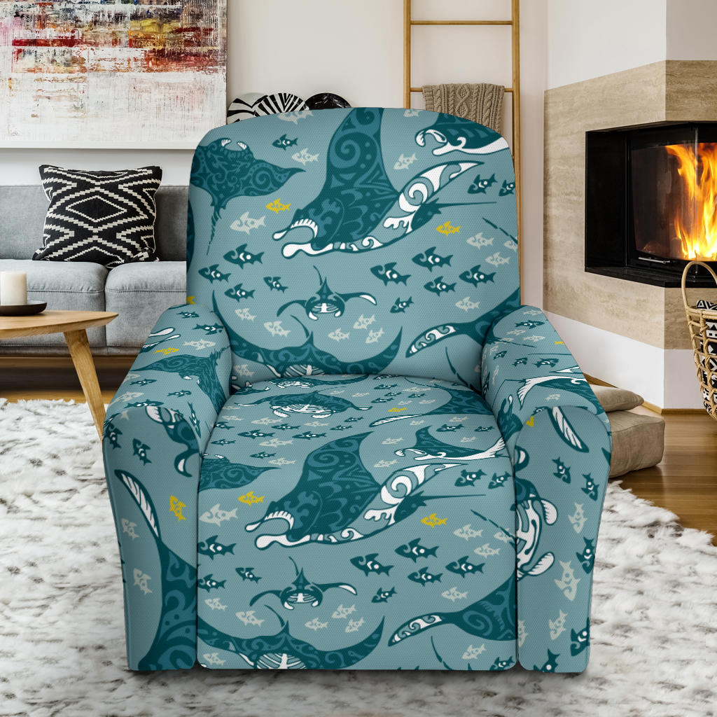 Manta Ray Tribal Pattern Print Design 03 Recliner Slipcover with Pocket
