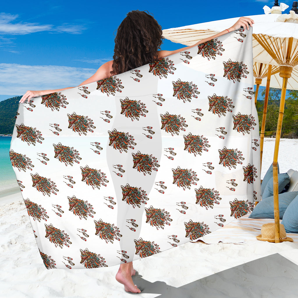 Aztec Wolf Pattern Print Design 02 Sarong Pareo Wrap