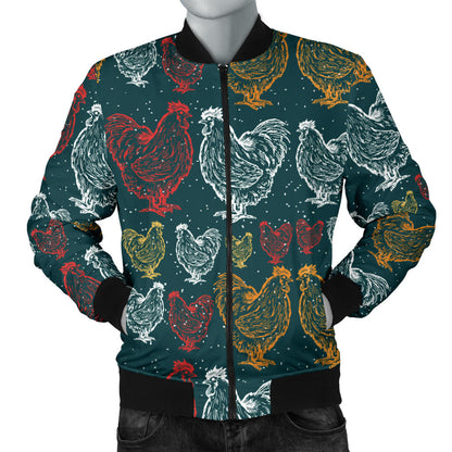 Rooster Hand Draw Design Men Bomber Jacket