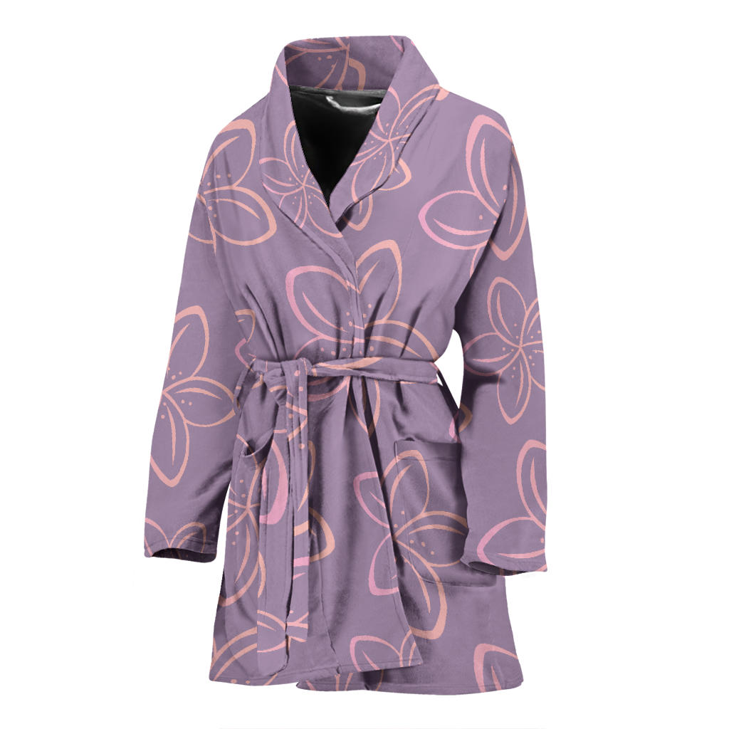 Plumeria Pattern Print Design A01 Women Bathrobe