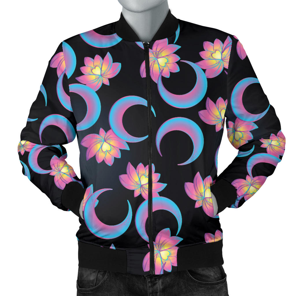 Lotus with Moon Pink Print Themed Men Bomber Jacket