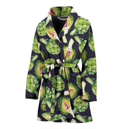 Artichoke Pattern Print Design 01 Women Bathrobe