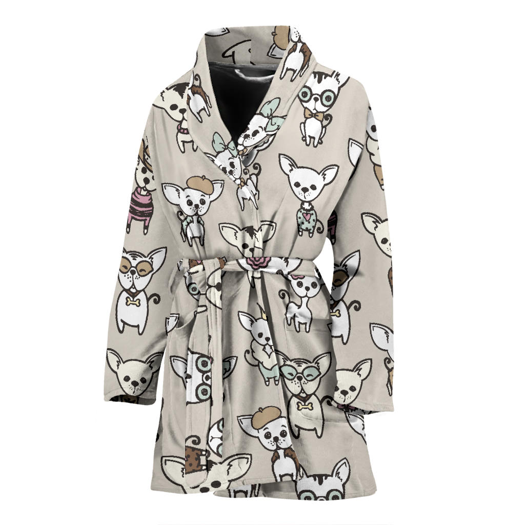 Chihuahua Pattern Print Design 02 Women Bathrobe