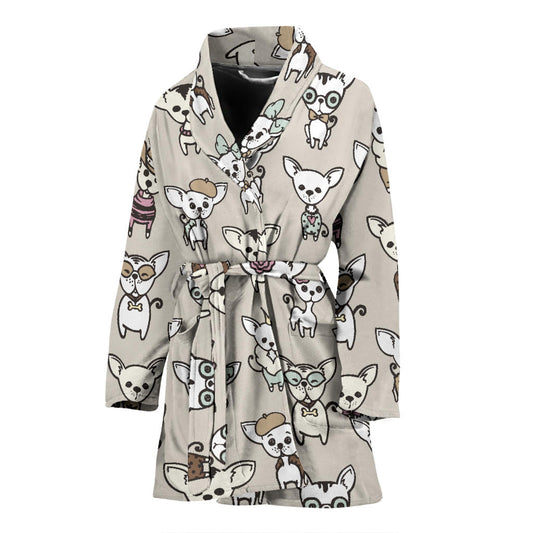 Chihuahua Pattern Print Design 02 Women Bathrobe