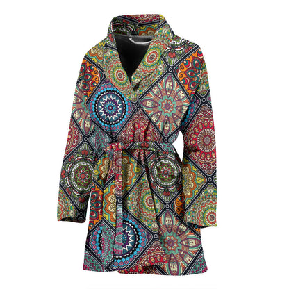 Bohemian Pattern Print Design 05 Women Bathrobe