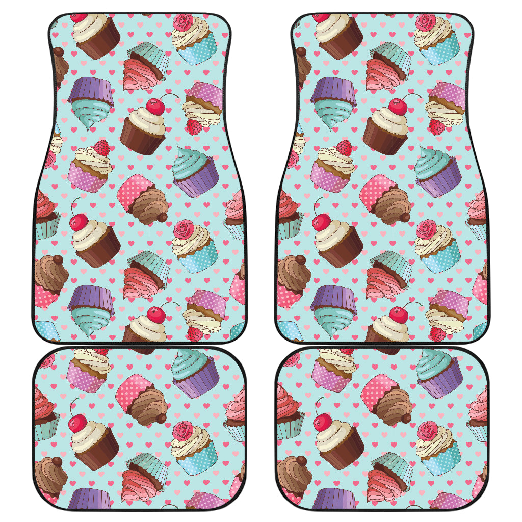 Cupcakes Fancy Heart Print Pattern Car Floor Mats Front Back