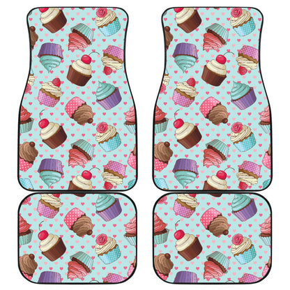 Cupcakes Fancy Heart Print Pattern Car Floor Mats Front Back