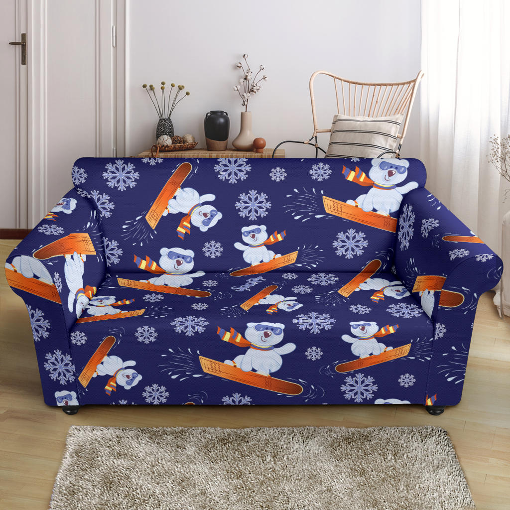 Snowboard Bear Print Design LKS305 Loveseat Couch Slipcover