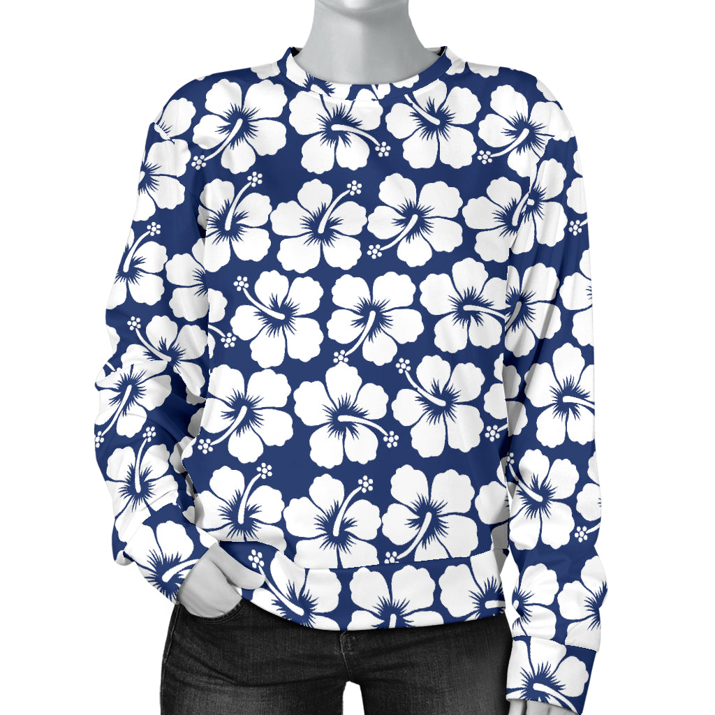 Hibiscus Blue Hawaiian Flower Pattern Women Long Sleeve Sweatshirt