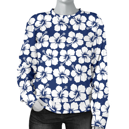 Hibiscus Blue Hawaiian Flower Pattern Women Long Sleeve Sweatshirt