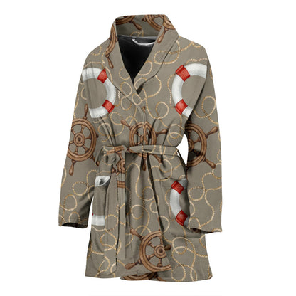 Nautical Pattern Print Design A02 Women Bathrobe
