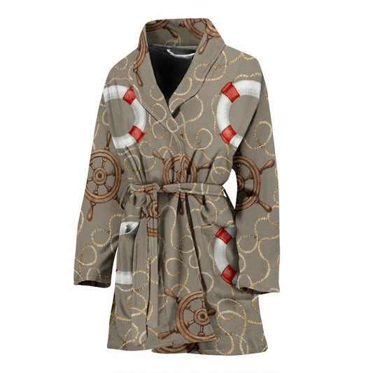 Nautical Pattern Print Design A02 Women Bathrobe