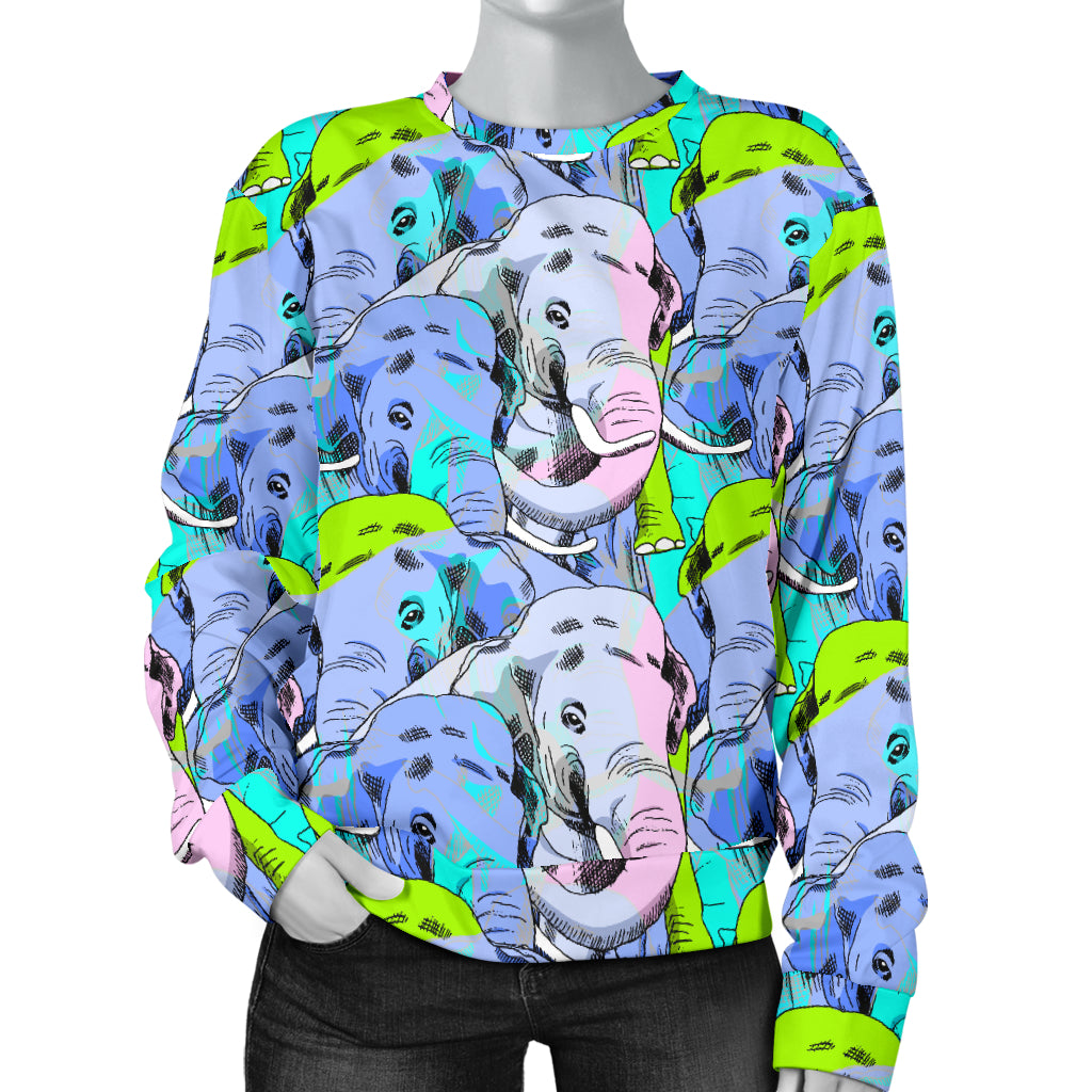 Elephant Art color Print Pattern Women Long Sleeve Sweatshirt