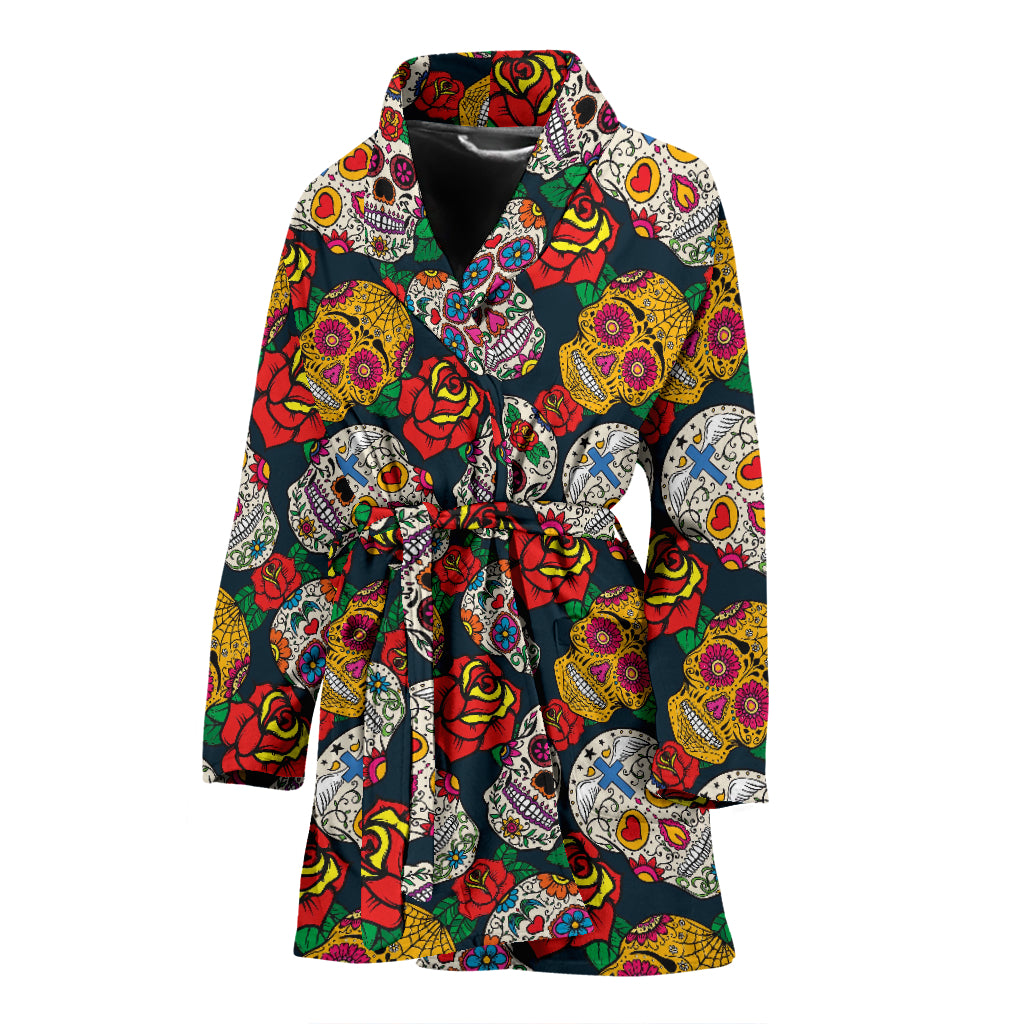 Sugar Skull Print Design LKS306 Women Bathrobe