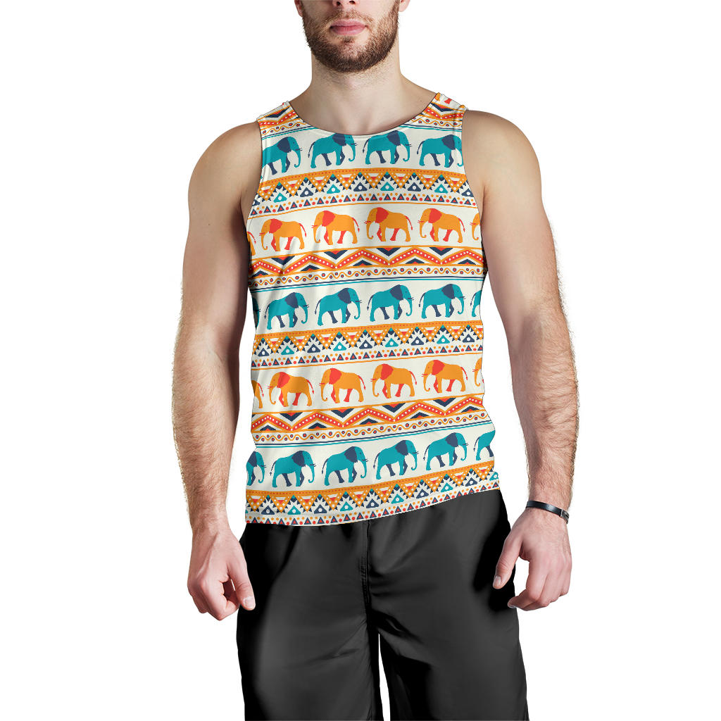 Elephant Aztec Ethnic Print Pattern Men Tank Top