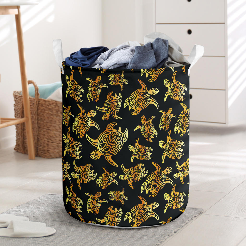 Gold Tribal Turtle Polynesian Themed Laundry Basket