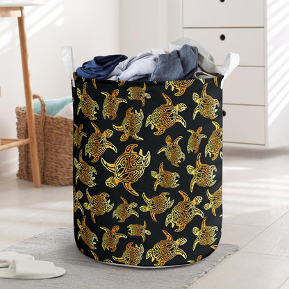 Gold Tribal Turtle Polynesian Themed Laundry Basket
