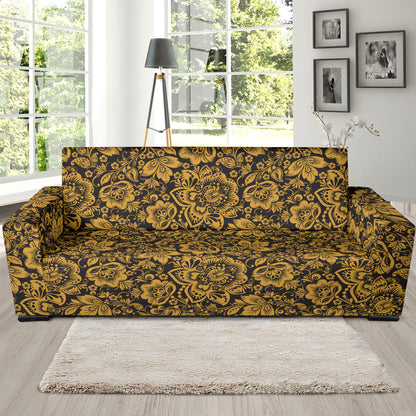 Brocade Gold Pattern Print Design 01 Sofa Slipcover