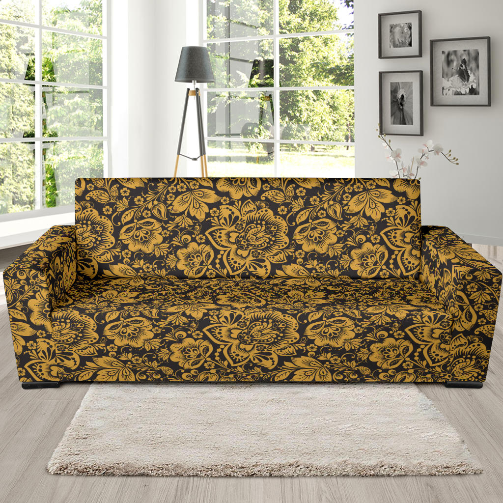 Brocade Gold Pattern Print Design 01 Sofa Slipcover