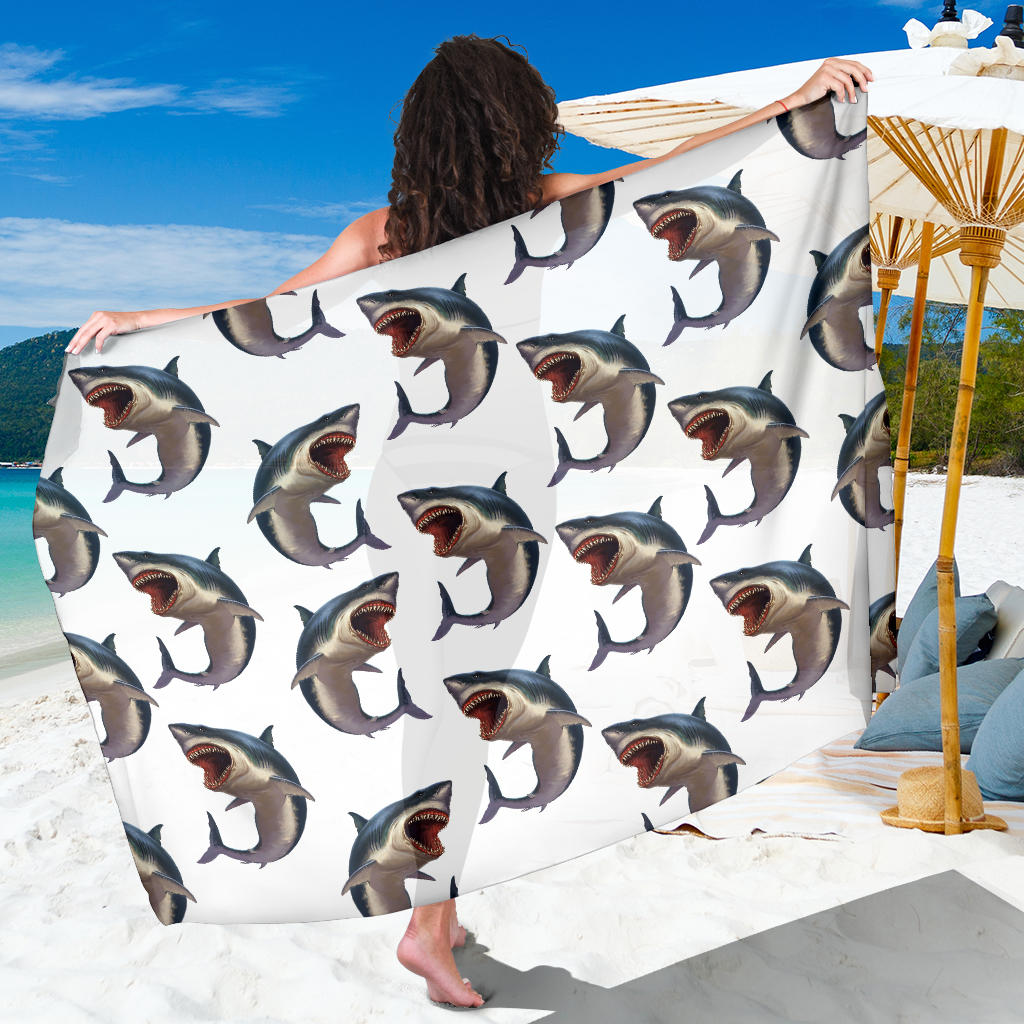 Great White Shark Pattern Print Design 03 Sarong Pareo Wrap