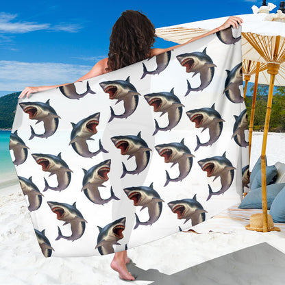 Great White Shark Pattern Print Design 03 Sarong Pareo Wrap