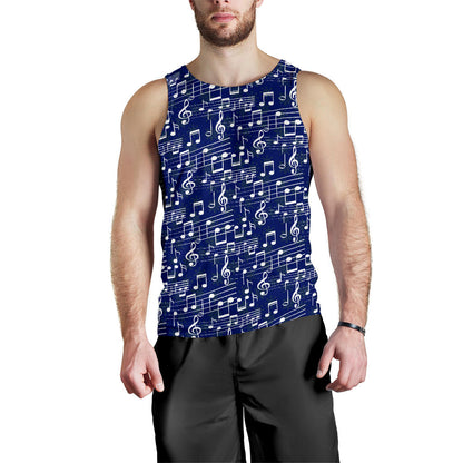 Music Note Blue Themed Print Men Tank Top
