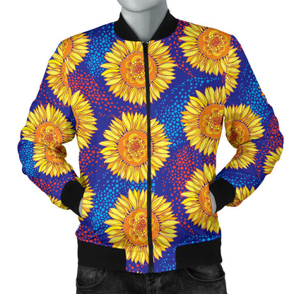 Sunflower Hand Drawn Style Print Men Bomber Jacket