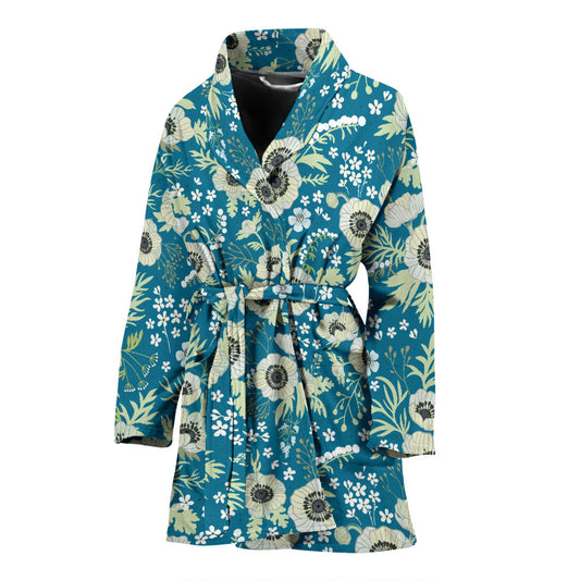 Anemone Pattern Print Design 01 Women Bathrobe
