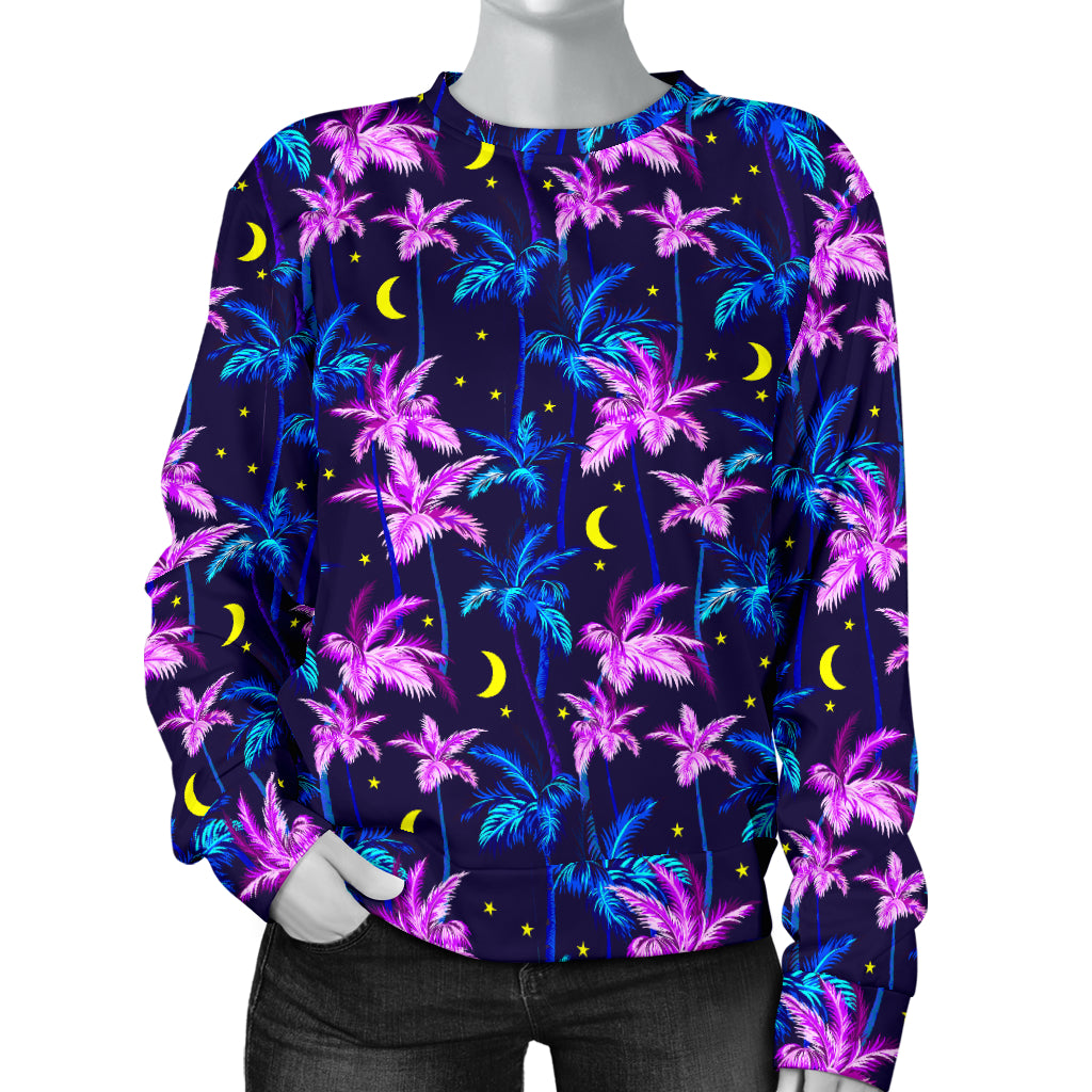 Palm Tree Night Scene Design Print Women Long Sleeve Sweatshirt