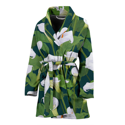 Lily Pattern Print Design 04 Women Bathrobe