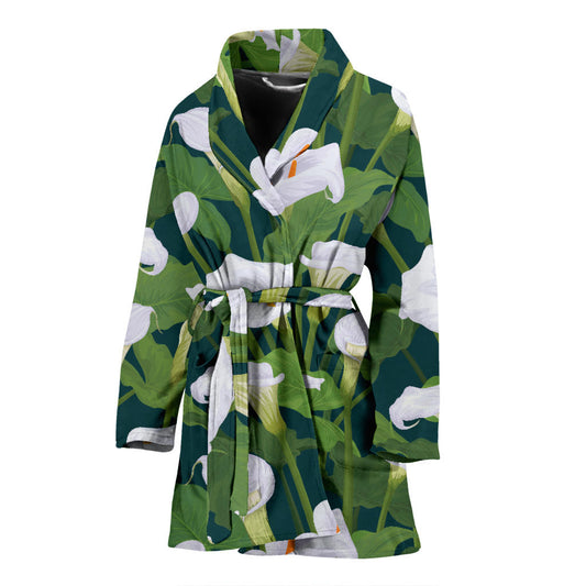 Lily Pattern Print Design 04 Women Bathrobe