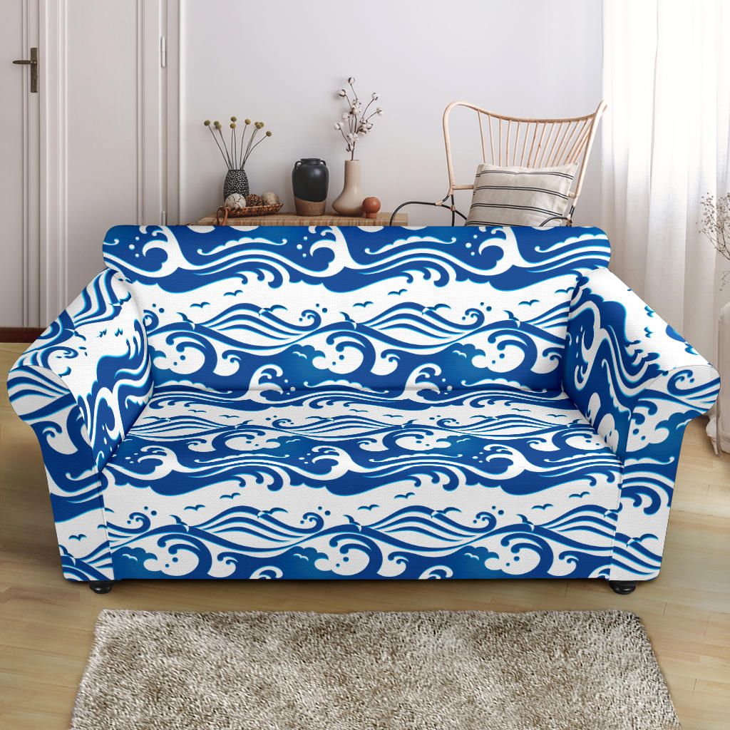 Wave Print Design LKS303 Loveseat Couch Slipcover