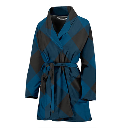 Plaid Blue Pattern Print Design A04 Women Bathrobe