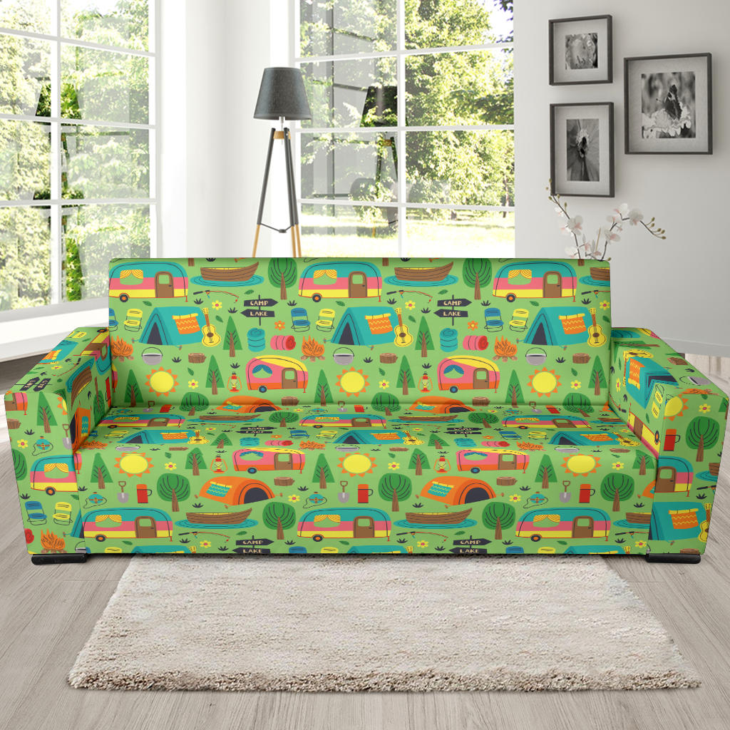 Camping Camper Pattern Print Design 04 Sofa Slipcover