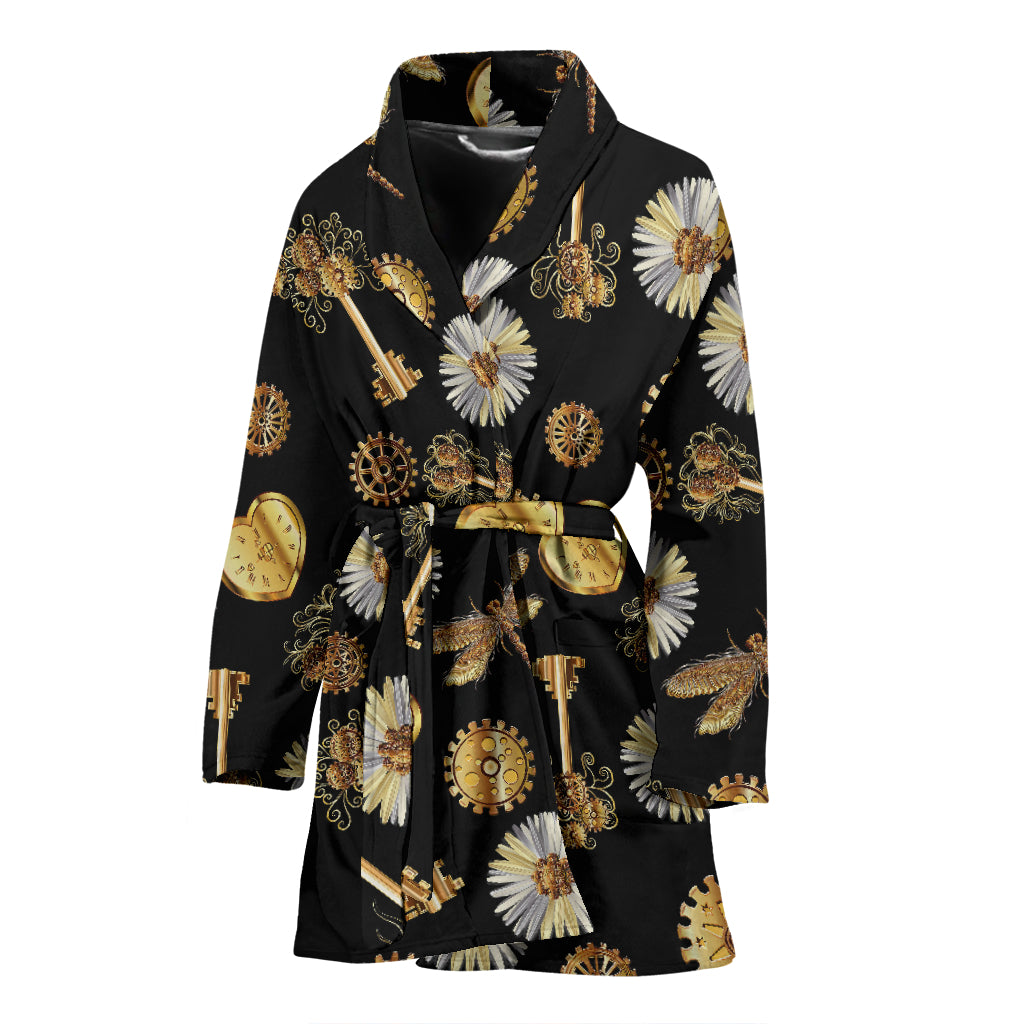Steampunk Key Dragonfly Print Design LKS303 Women Bathrobe
