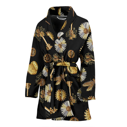 Steampunk Key Dragonfly Print Design LKS303 Women Bathrobe