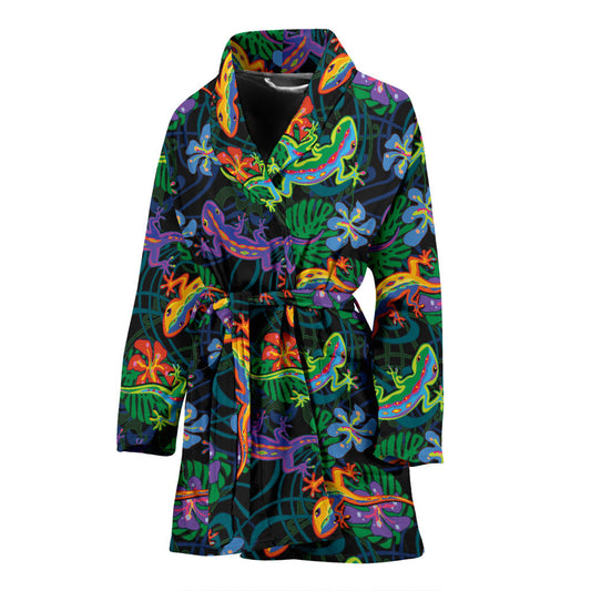 Gecko Colorful Pattern Print Design 01 Women Bathrobe