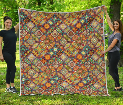 Mandala Flower Themed Design Print Quilt Bedspread