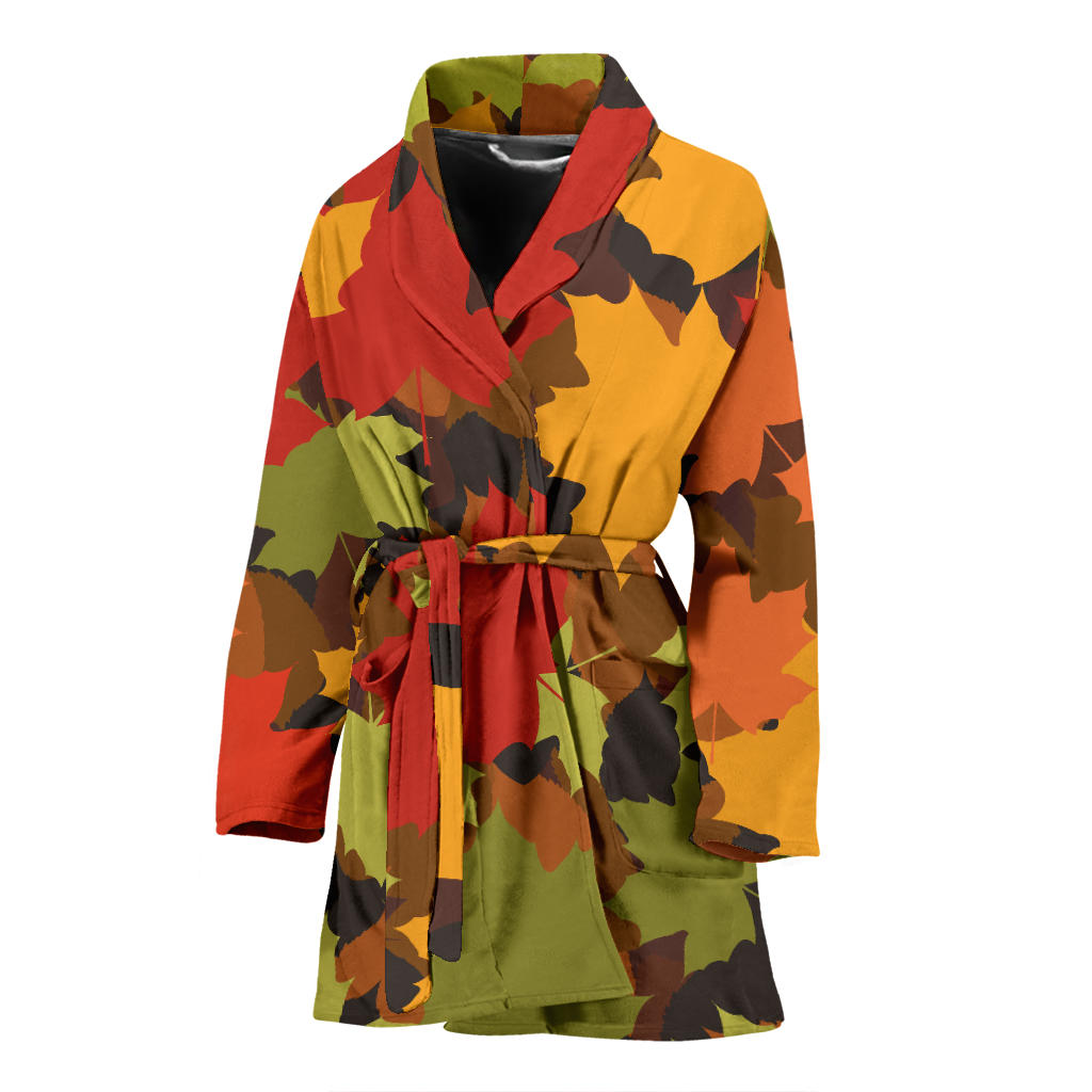 Maple Leaf Pattern Print Design 05 Women Bathrobe