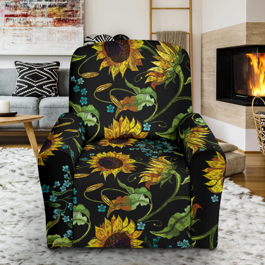 Sunflower Print Design LKS308 Recliner Slipcover with Pocket