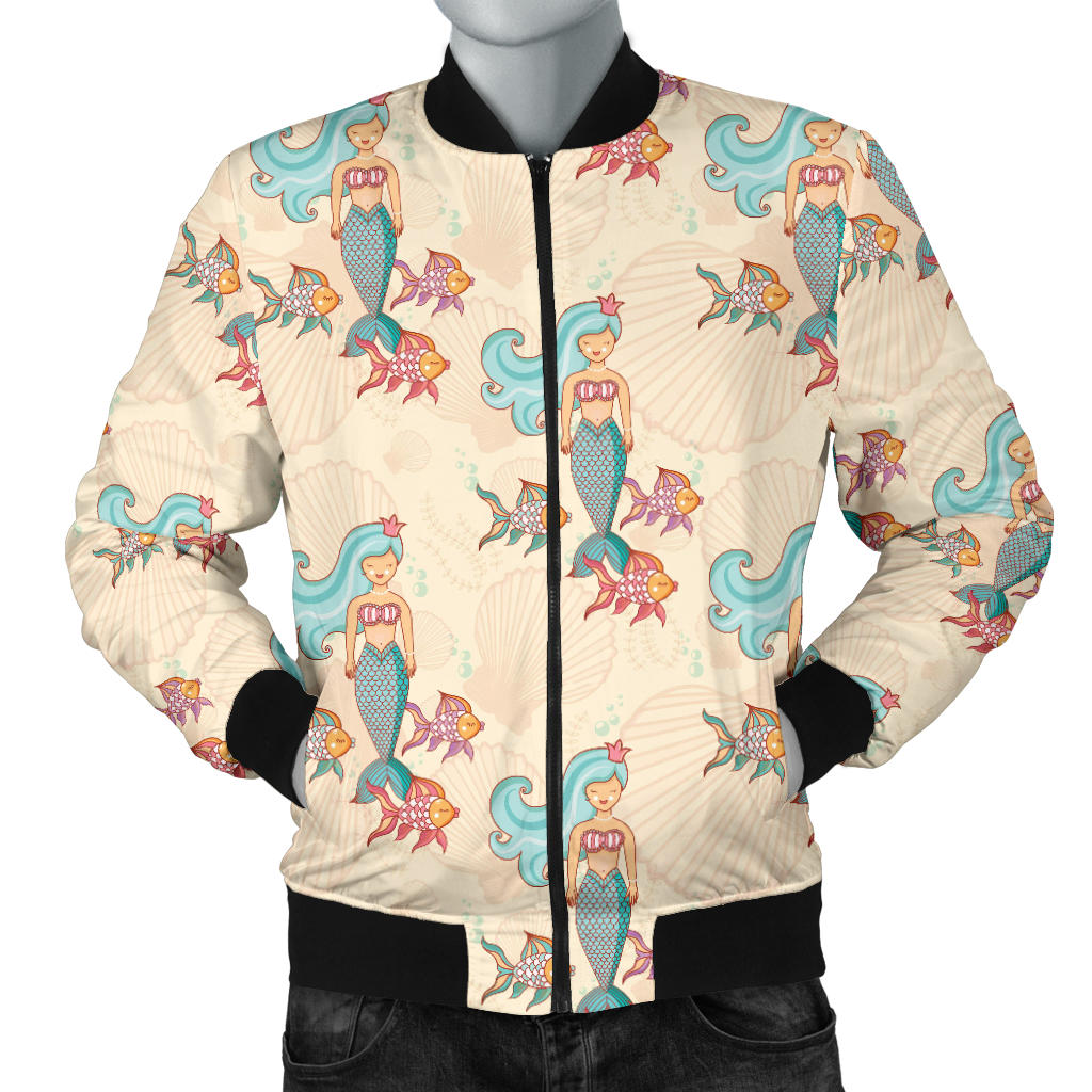 Mermaid Girl With Fish Design Print Men Bomber Jacket